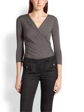 Max Mara Stretchy Jersey Knit Wrap Top Gray